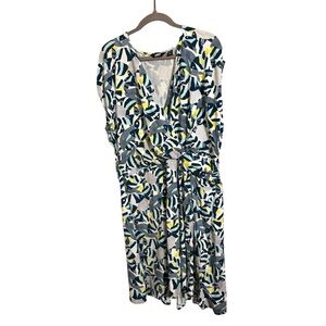 Lands' End Printed V-Neck Midi Dress in Navy, White & Yellow